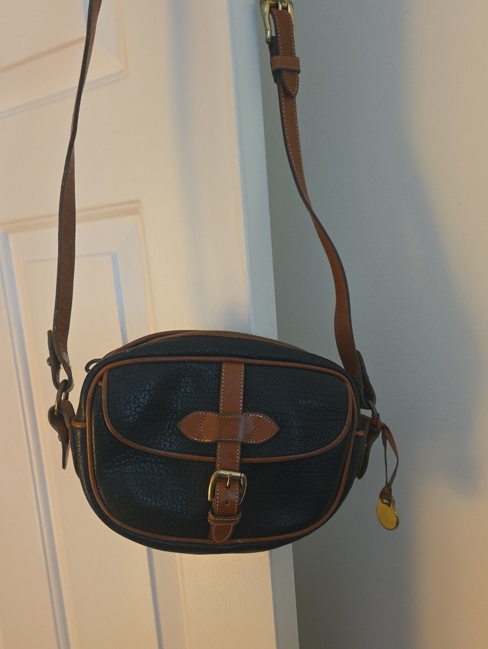 Dooney And Bourke Leather Crossbody Bag - Black with Brown Trim - Picture 3 of 4